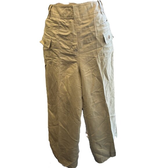 New with Tags! Larry Levine Chelsea Linen Khaki Crop Cargo Walking Pants Sz 12 - Picture 1 of 6